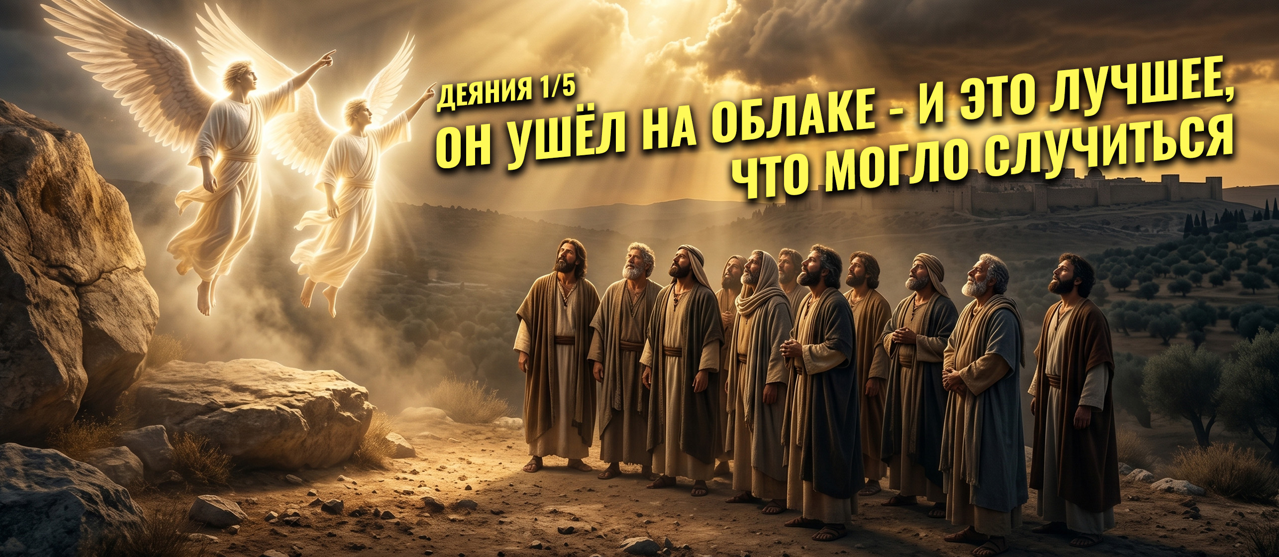 Ученики только что видели, как Иисус ушёл на облаке. И застыли. Смотрят вверх. Ждут чего-то. Мы смеёмся над ними - а сами точно такие же.